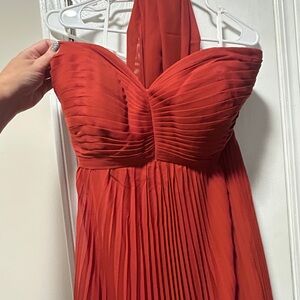 Burnt orange strapless dress gown NWT size 16, w wrap-corset and zipper back